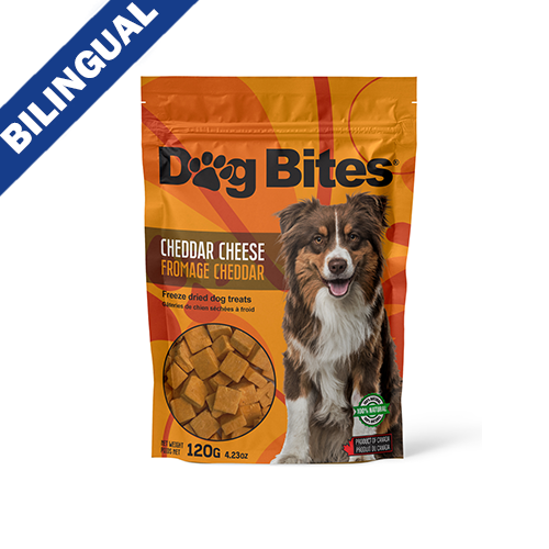 Dog Bites® Friandises pour chiens au fromage cheddar lyophilisé – 120 g