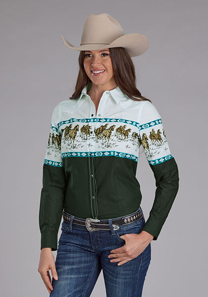 Roper Chemise western vintage femme « Running Horse Border » – Noir