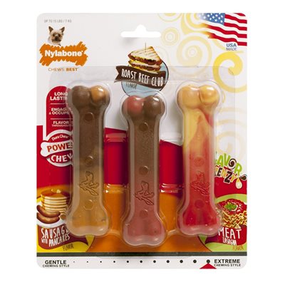 Nylabone Os Durable Frénésie de Saveur Crêpes & Saucisse / Rosbif / Lasagne 3 MCX Petit