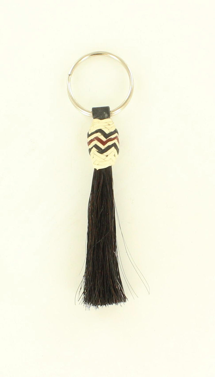 Porte-clés en crin de cheval avec ornement en cuir brut