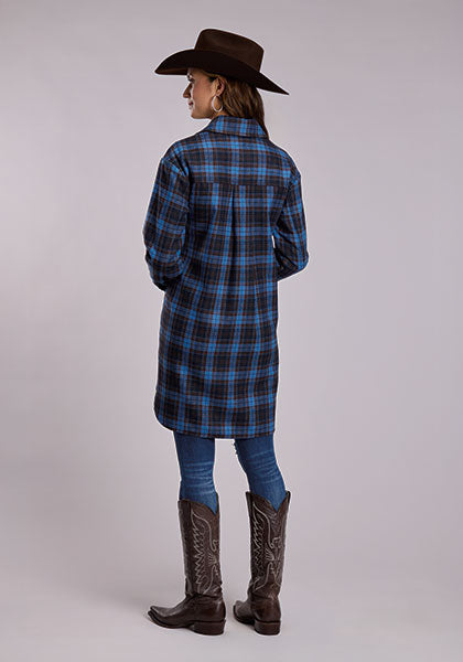Veste longue en laine à carreaux pour femmes - Stetson