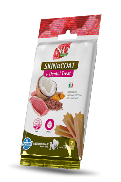 Farmina N&d Quinoa, Peau & Poils, Canard, Gâteries Dentaires Pour Chien, Moyen/grand 100g