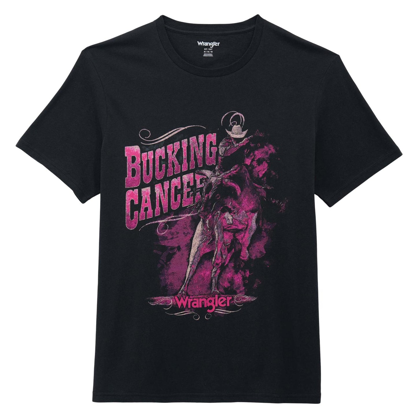 Wrangler T-shirt Bucking Cancer pourunisexe – manches courtes – noir profond