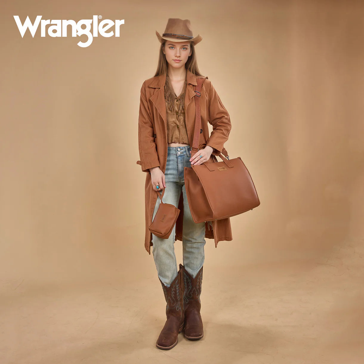 Sac fourre-tout structuré Wrangler avec pochette intégrée - Marron