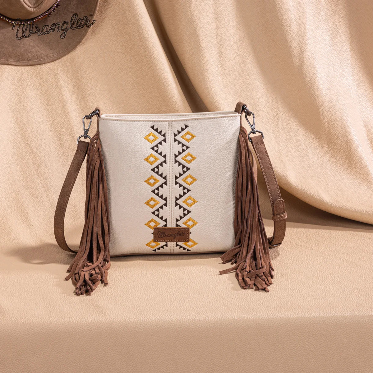 Wrangler Bandoulière à franges brodées Aztèque - Beige