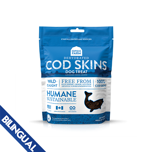 Friandise déshydratée Open Farm® à la peau de morue pour chien – 63 g (2,25 oz)
