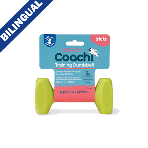 Company of Animals® Coachi® Dumbbell d’Entraînement Bleu Marine et Lime Taille Moyenne pour Chiens