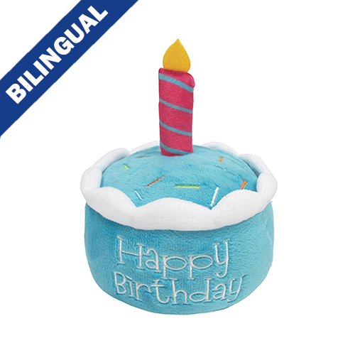Jouet en peluche pour chien foufouBRANDS™ en forme de gâteau d'anniversaire – Bleu