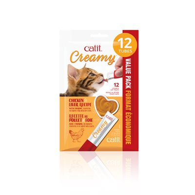 Catit Creamy Régals crémeux, Poulet et foie, paquet de 12