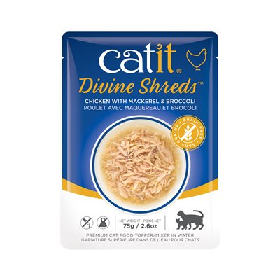 Garniture Divine Shreds pour chats, Poulet avec maquereau et brocoli,75 g