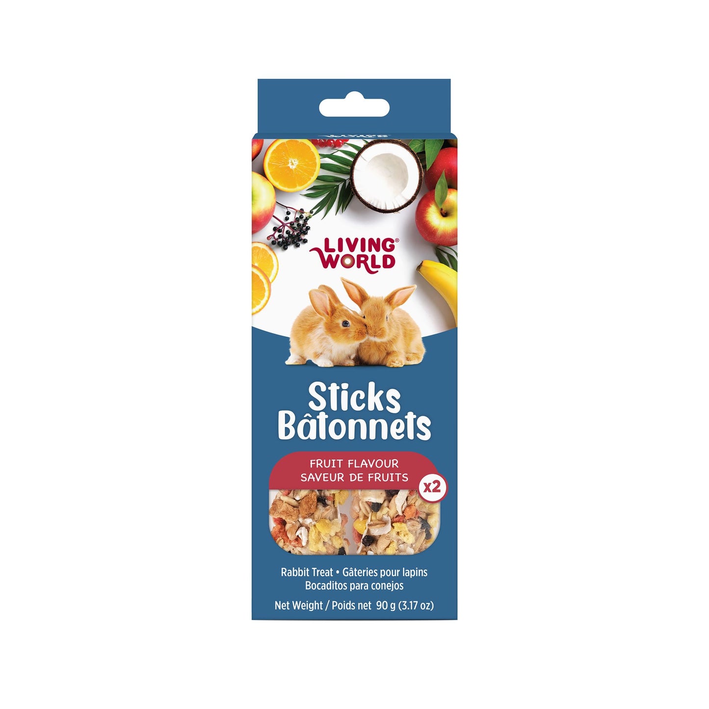 Bâtonnets Living World pour lapins, saveur de fruits, paquet de 2, 90 g (3,17 oz)