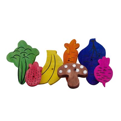 Jouet à gruger Nibblers Living World en bois, morceaux en formes de fruits et de légumes