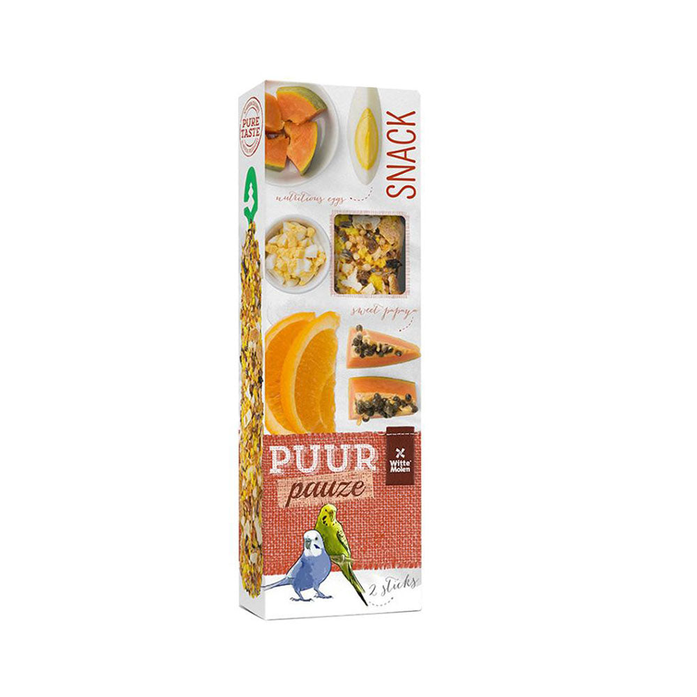 PUUR – Stick pour perruche Papaye & Orange (2 bâtonnets)