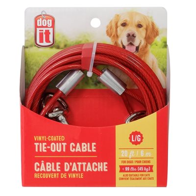Câble d’attache Dogit pour chiens de grande taille, rouge, 6 m (20 pi)