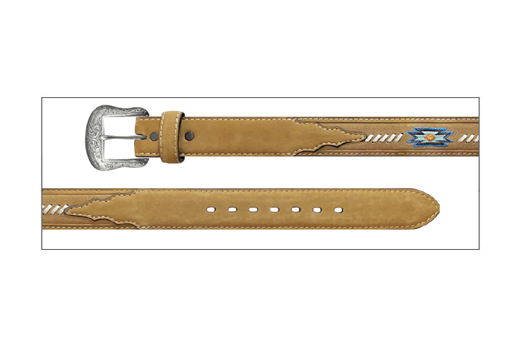 Wrangler Ceinture homme en cuir Rough Out avec broderie Aztek – 38 mm