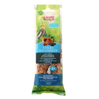Bâtonnets Living World pour perruches calopsittes, saveur de fruits, 112 g (4 oz), paquet de 2