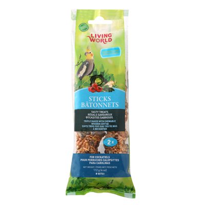 Bâtonnets Living World pour perruches calopsittes, saveur de légumes, 112 g (4 oz), paquet de 2