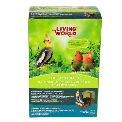 Baignoire avec couvercle transparent Living World pour perruches calopsittes, base brune et dessus topaze