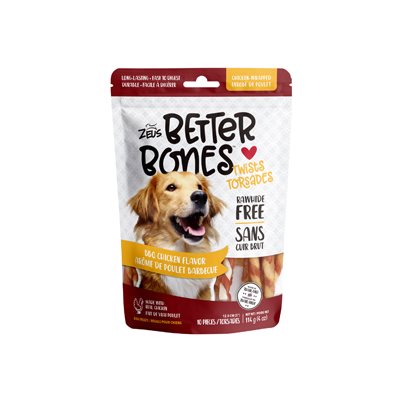 Os Better Bones Zeus, arôme de poulet barbecue, torsades enrobées de poulet, paquet de 10