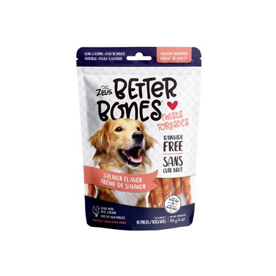 Os Better Bones Zeus, arôme de saumon, torsades enrobées de poulet, paquet de 10