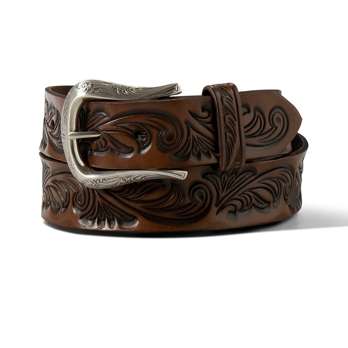 Ariat Ceinture pour femme – 1 1/2 po, cuir brun embossé floral