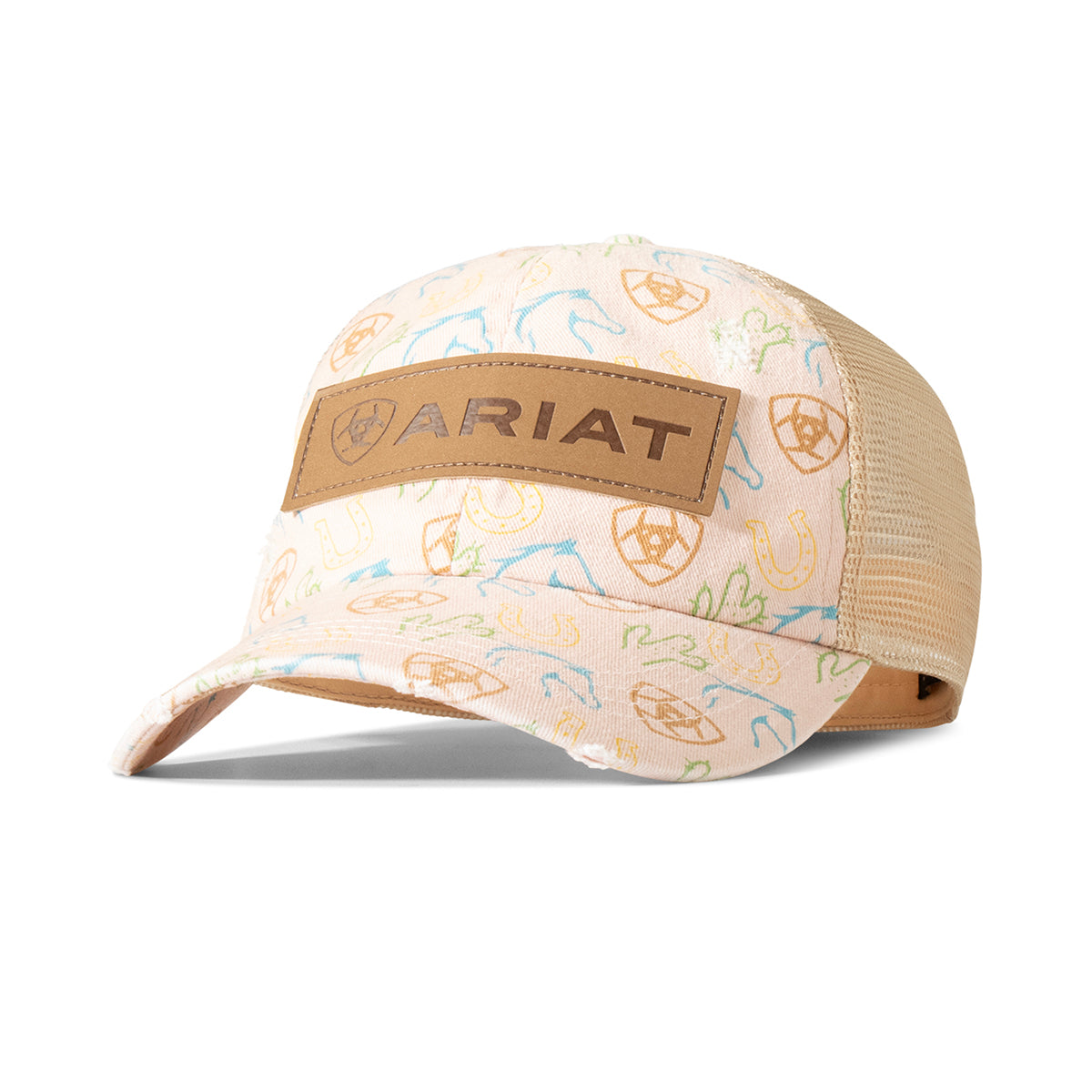 Ariat Casquette Ponyflo pour Femme Rose avec motif Chevaux, Cactus, Fers à Cheval
