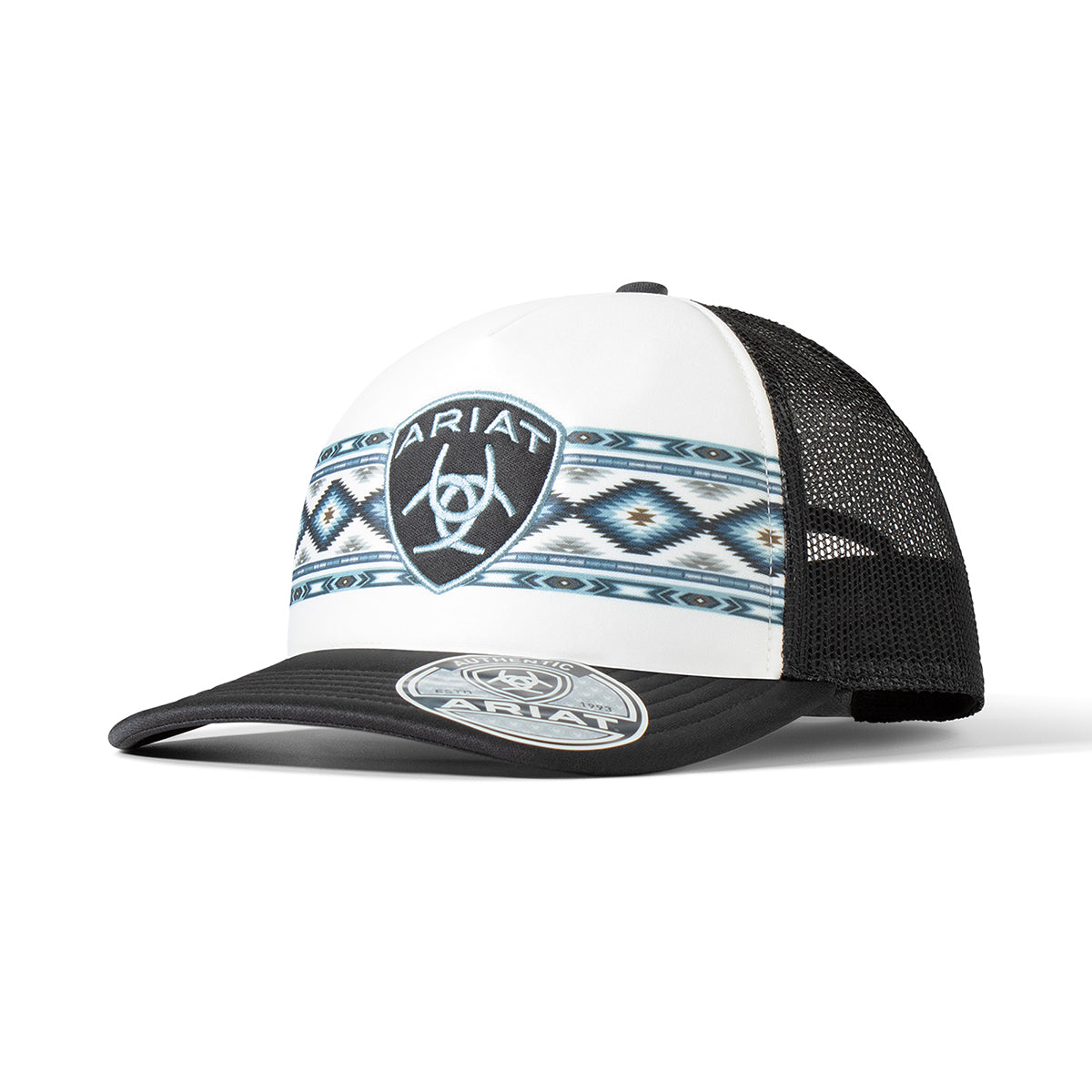 Ariat Casquette Trucker pour Femme Noir et Blanc avec Motif Southwest et Logo