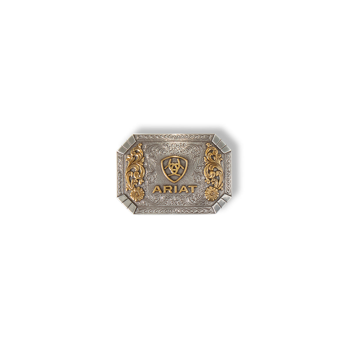 Ariat Boucle de Ceinture Rectangulaire Finition Argent Antique avec Gravure Florale et Emblème
