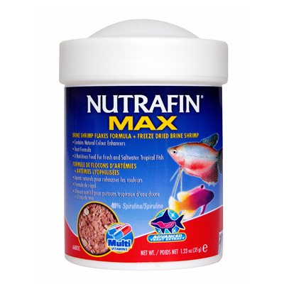 Flocons Nutrafin Max avec artémies lyophilisées pour poissons tropicaux d’eau douce, 35 g (1,23 oz)