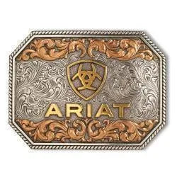 Boucle de ceinture Logo rectangulaire Ariat en relief en argent ancien et or ancien