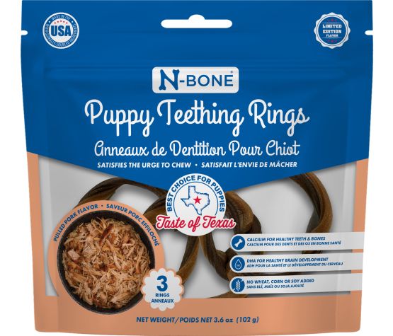N-bone Anneau Dentaire Pour Chiot, Porc Effiloché (pqt 3) 3.6oz