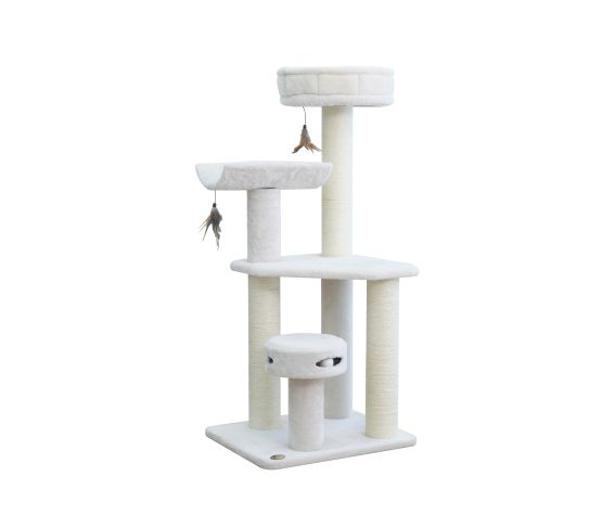 Bud'z Arbre à Chat, Nuage - à 4 Niveaux Avec Sisal Et Jeu Interactif, Blanc Crème 58x48x127cm
