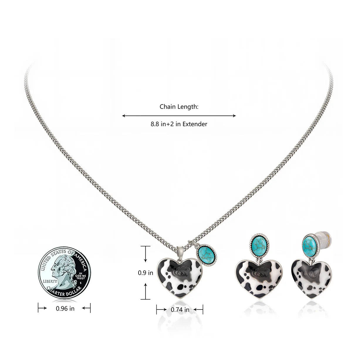 Ensemble collier et boucles d'oreilles Wrangler avec pendentif en pierre naturelle et pierre turquoise - Argent - Turquoise