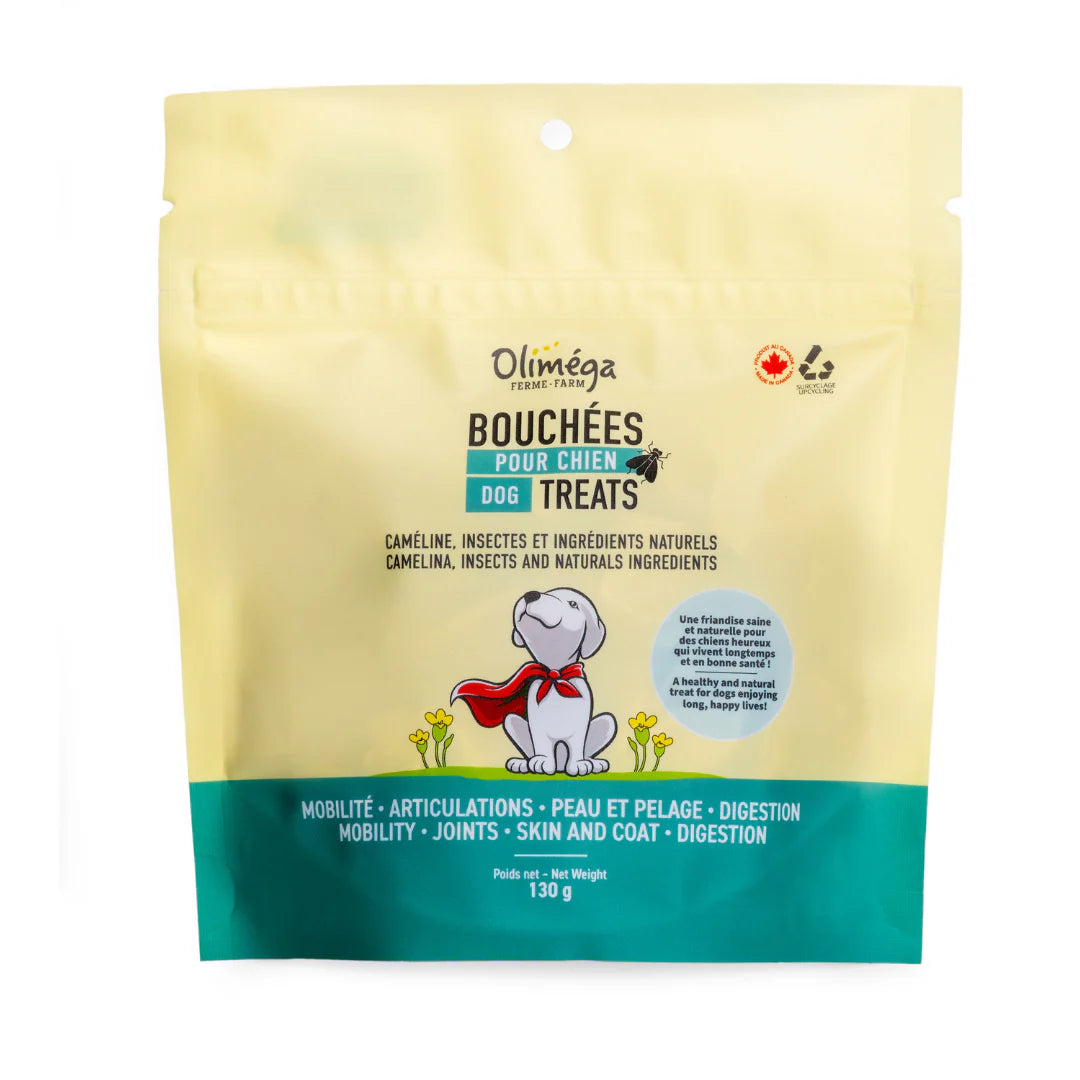 Olimega farm Bouchées pour chiens à base de caméline, d’insectes et d’ingrédients naturels