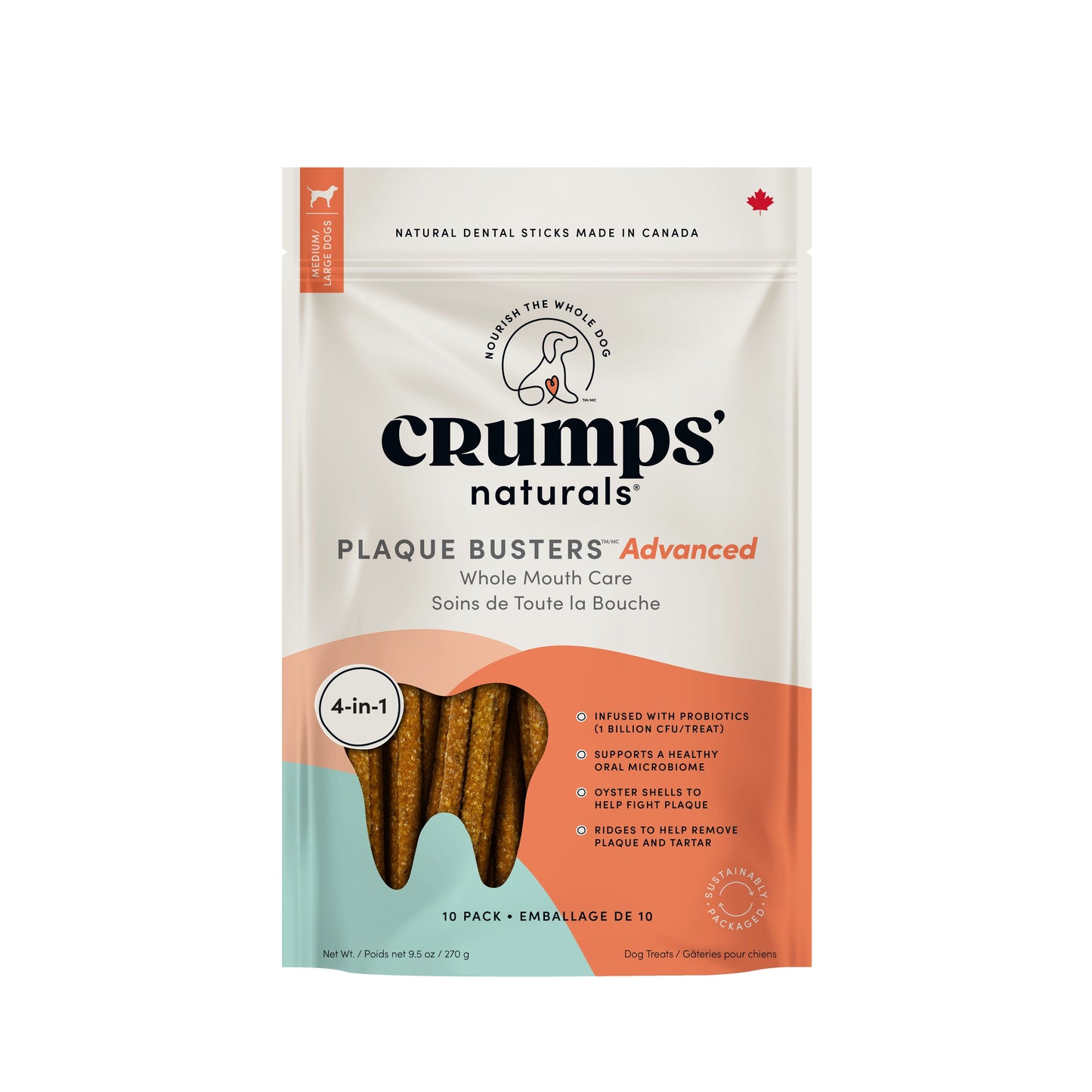 Crumps' Naturals Gâteries Pour Chien, "plaque Busters Advanced" 7" Soins De La Bouche Pqt 10