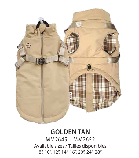 Doggie-Q Manteau à Doublure à Carreaux avec Harnet - Beige doré