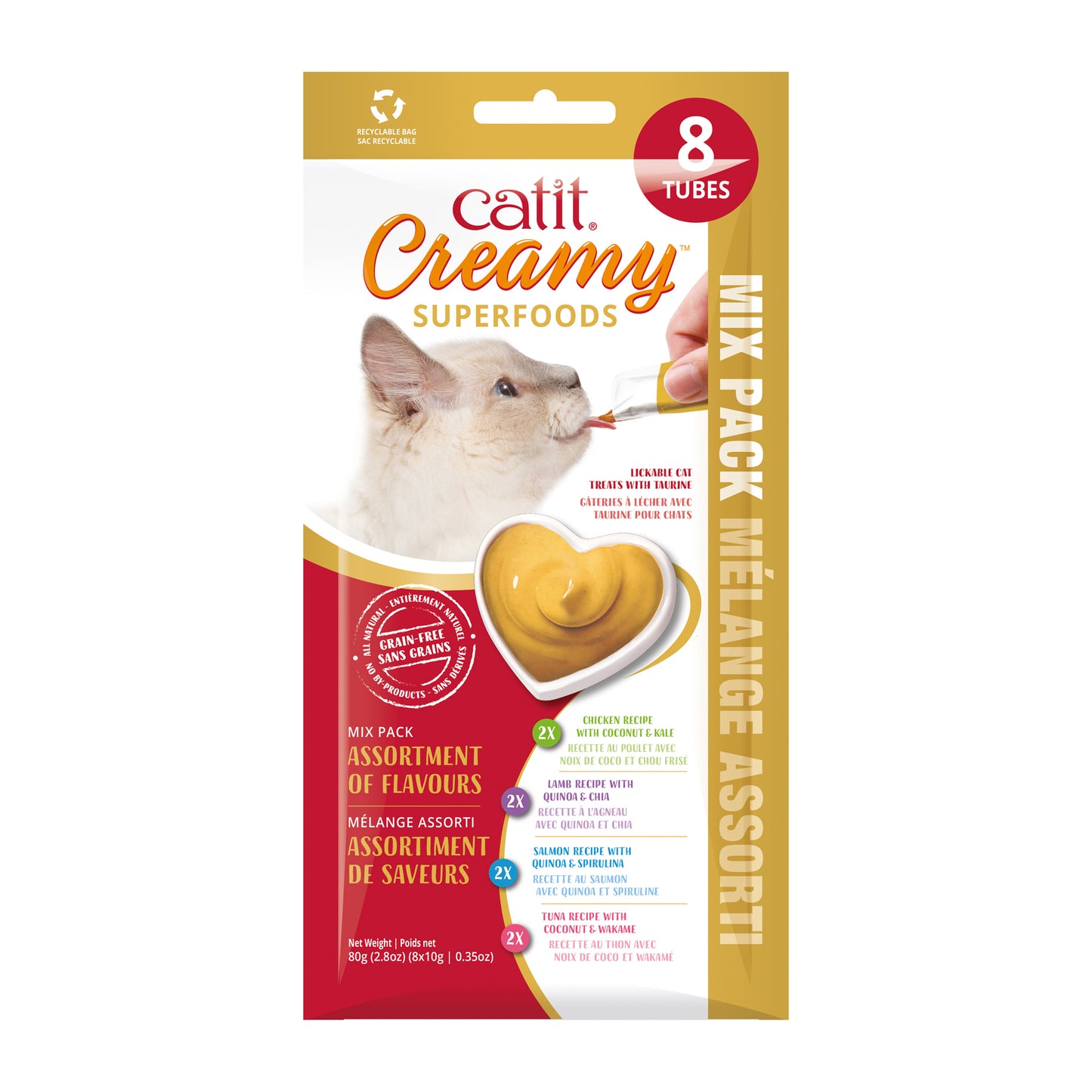 Catit Creamy Gâteries avec superaliments, Mélange assorti, paquet de 8