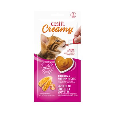 Catit Creamy Gâteries crémeuses à lécher, Poulet et crevette, 5 x 15 g