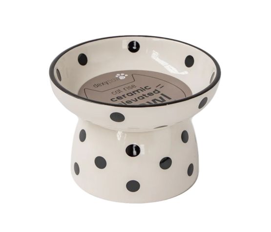 Dexypaws Bol Surélevé En Céramique Pour Chat 8,7Oz - Blanc Noir