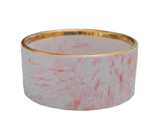 Dexypaws Bol En Céramique Pour Chien 15oz - Marbré Rose Blush Avec Accent Doré