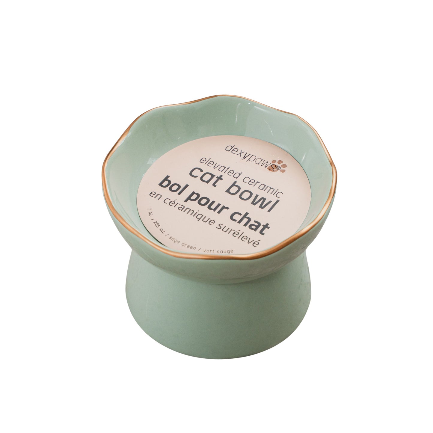 Dexypaws Bol Surélevé En Céramique Pour Chat 7.75oz - Vert Sauge