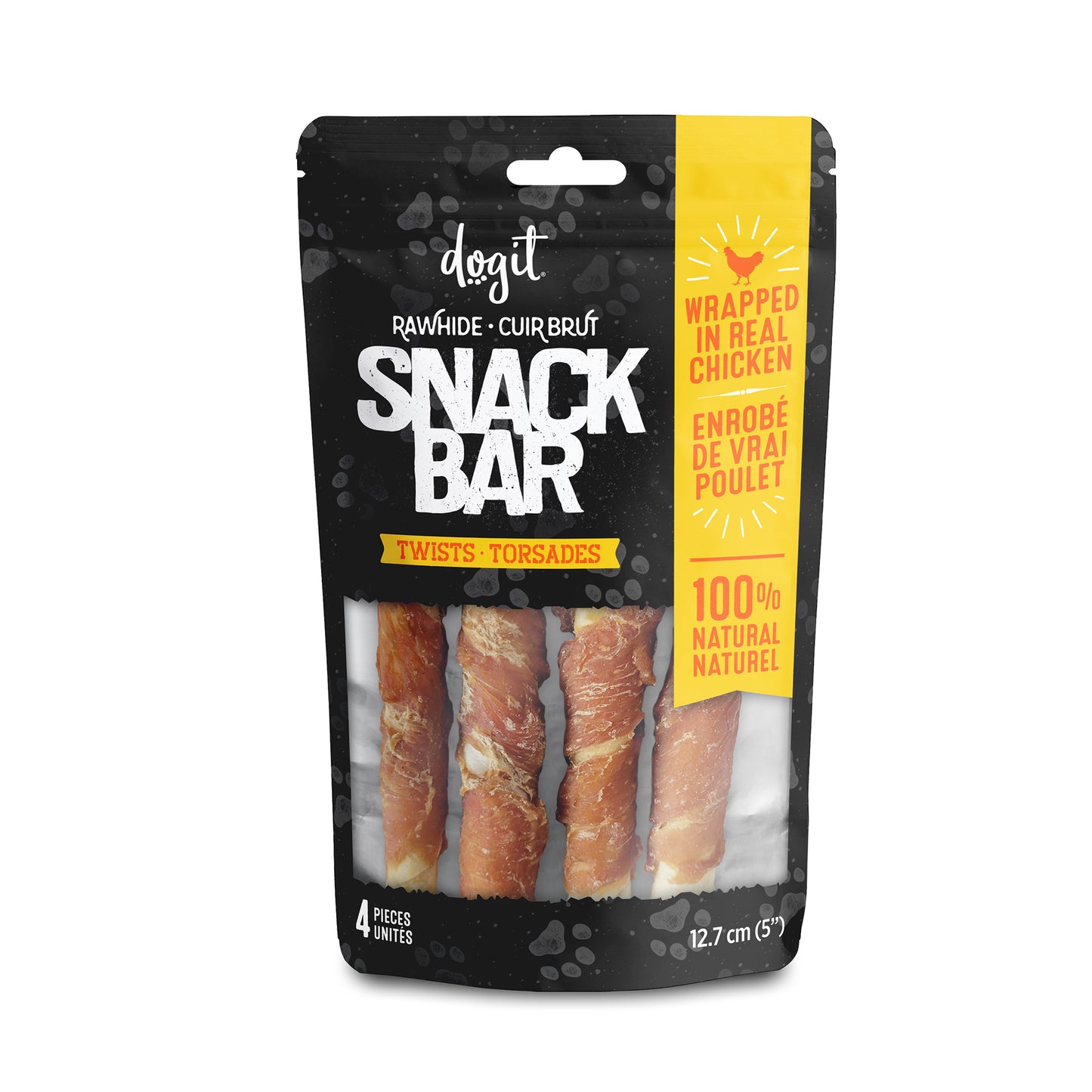 Torsades de cuir brut enrobés de poulet Snack Bar Dogit, 4 unités, 12,7 cm (5 po)