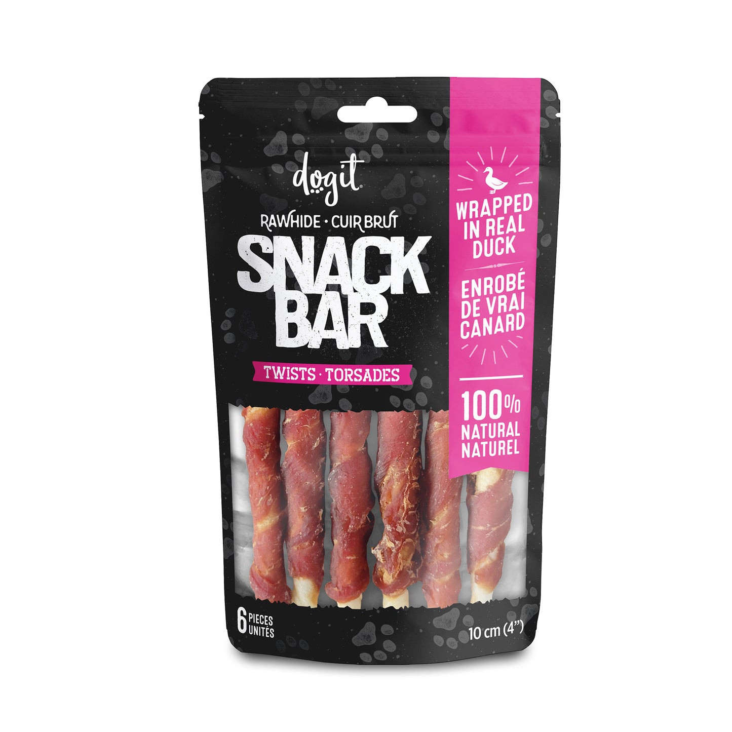 Torsades de cuir brut enrobés de canard Snack Bar Dogit, 6 unités, 10 cm (4 po)