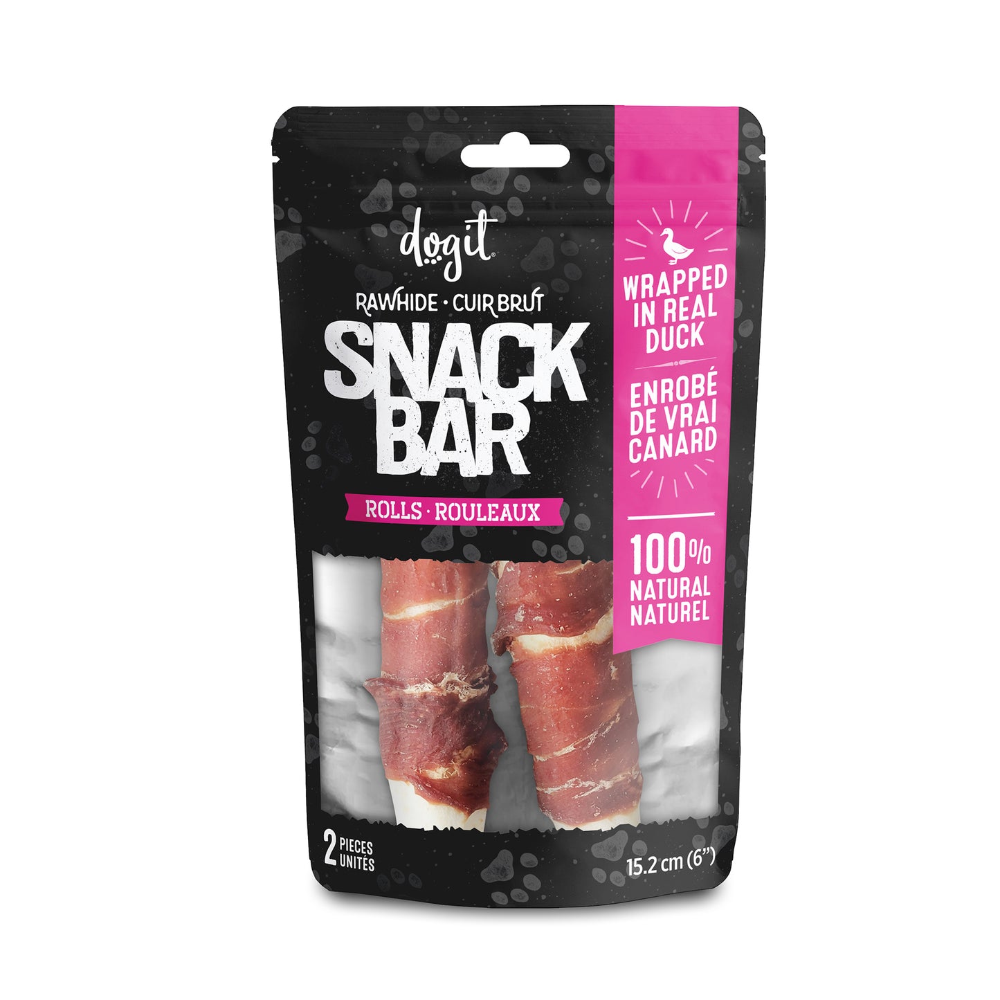 Rouleaux de cuir brut enrobés de canard Snack Bar Dogit, 2 unités, 15,2 cm (6 po)