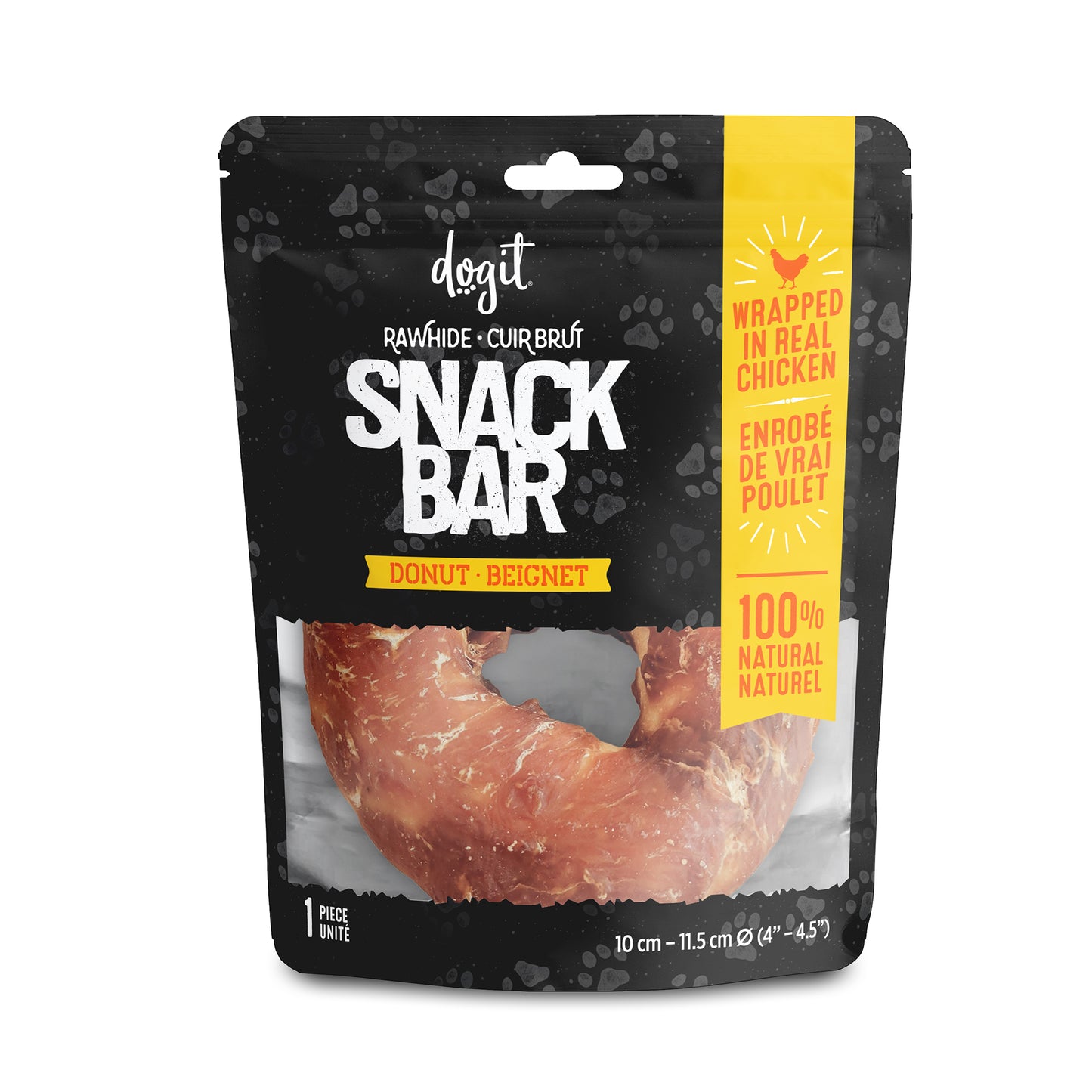 Beignet de cuir brut enrobés de poulet Snack Bar Dogit, 1 unité, diam. 10 - 11,4 cm (4 - 4,5 po)