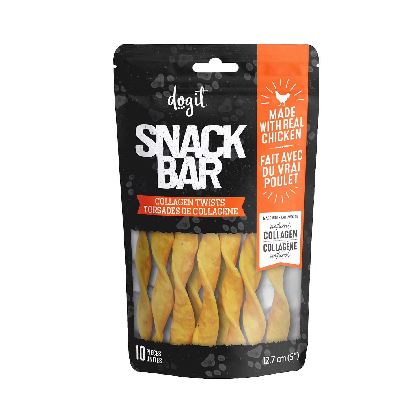 Gâteries Snack Bar Dogit, torsades de collagène au poulet, 12,7 cm, paquet de 10