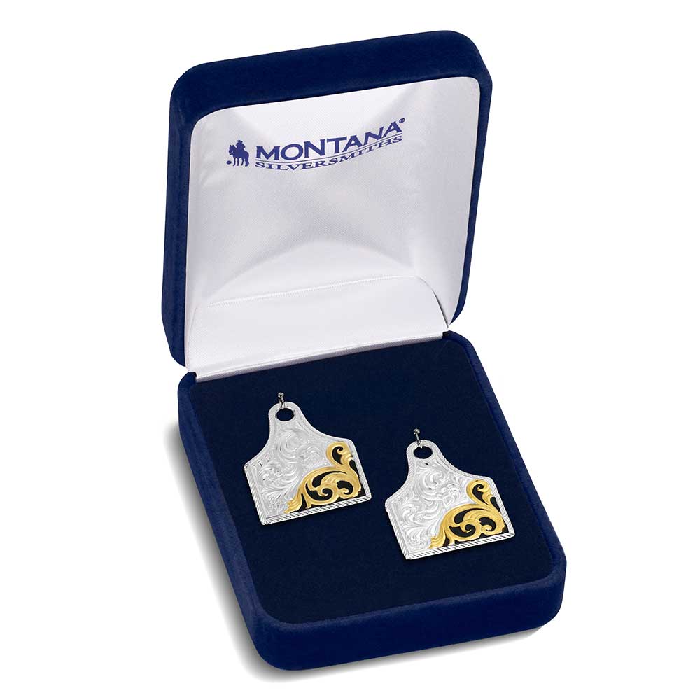 Montana Silversmiths Boucles d’oreilles Rural Route Cow Tag