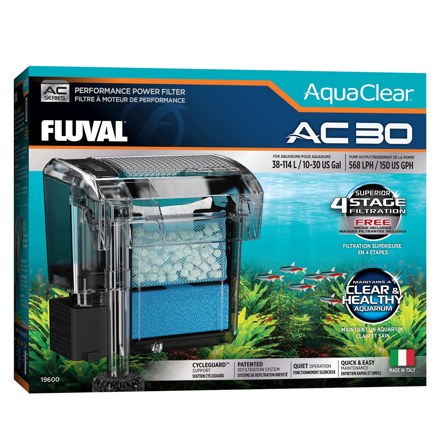 Filtre à moteur AquaClear 30 Fluval, 38-114 L (10-30 gal)