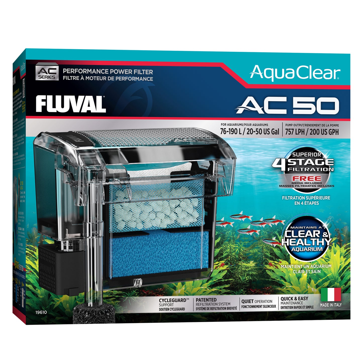Filtre à moteur AquaClear 50 Fluval, 76-190 L (20-50 gal)