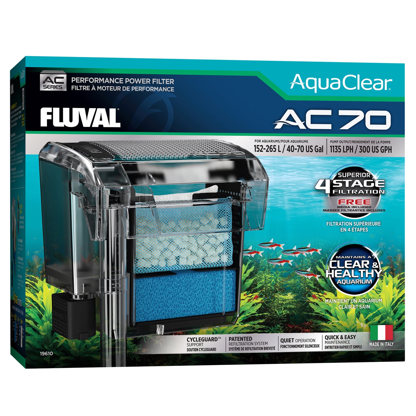 Filtre à moteur AquaClear 70 Fluval, 152-265 L (40-70 gal)